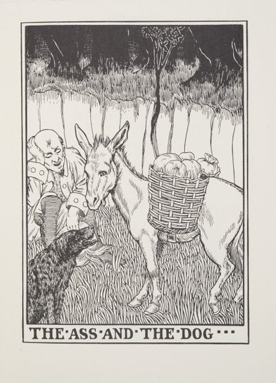 お尻と犬、フォンテーヌ寓話、パブから。 1905 作： Percy J. Billingshurst